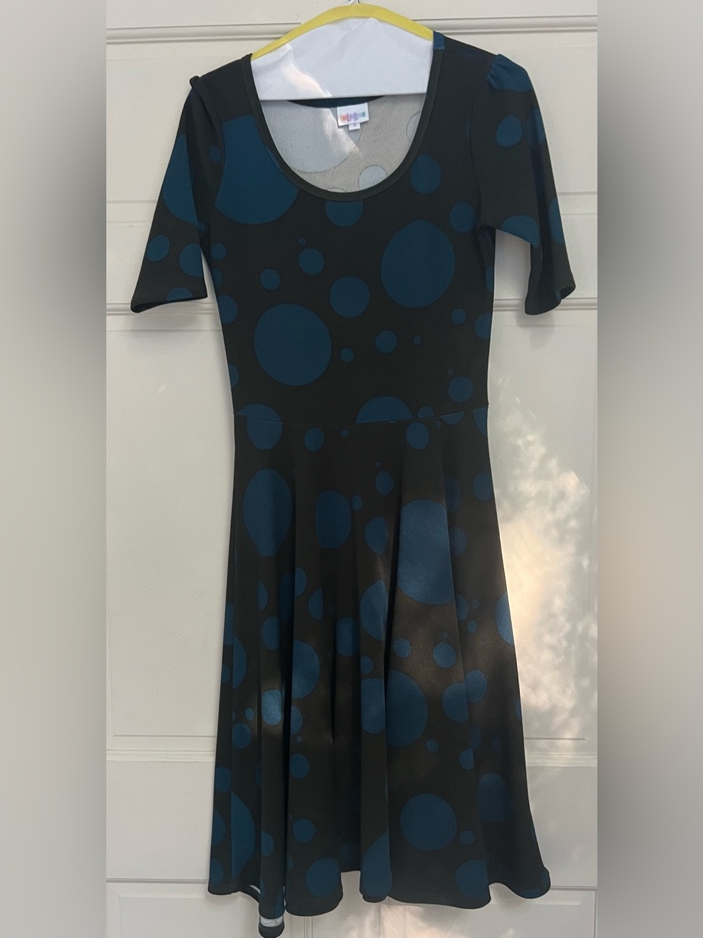 LuLaRoe Black Dress with Teal Polka Dots